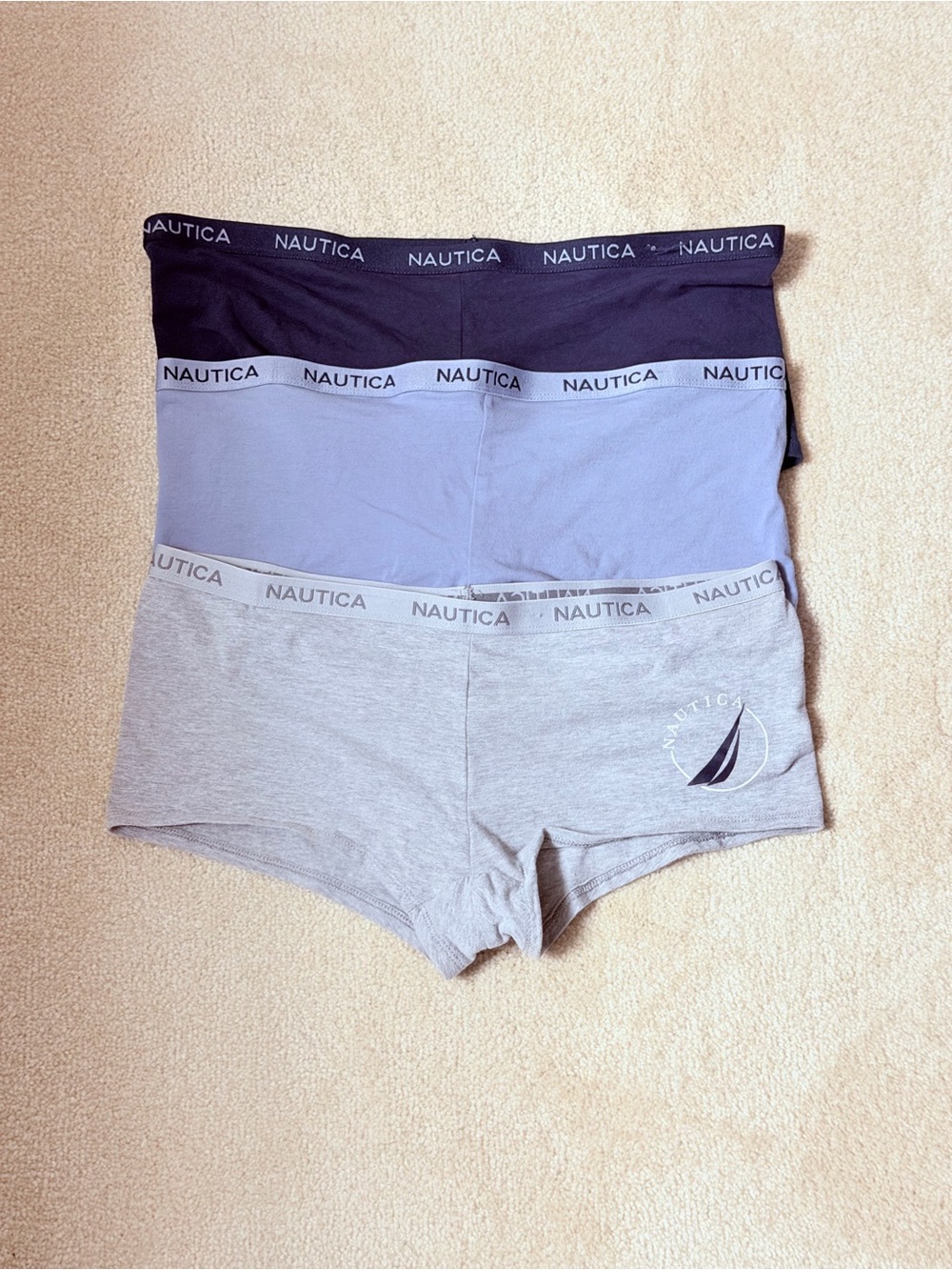 Nautica Women's 3-Pack Boyshorts - Navy, Periwinkle, Heather Gray large